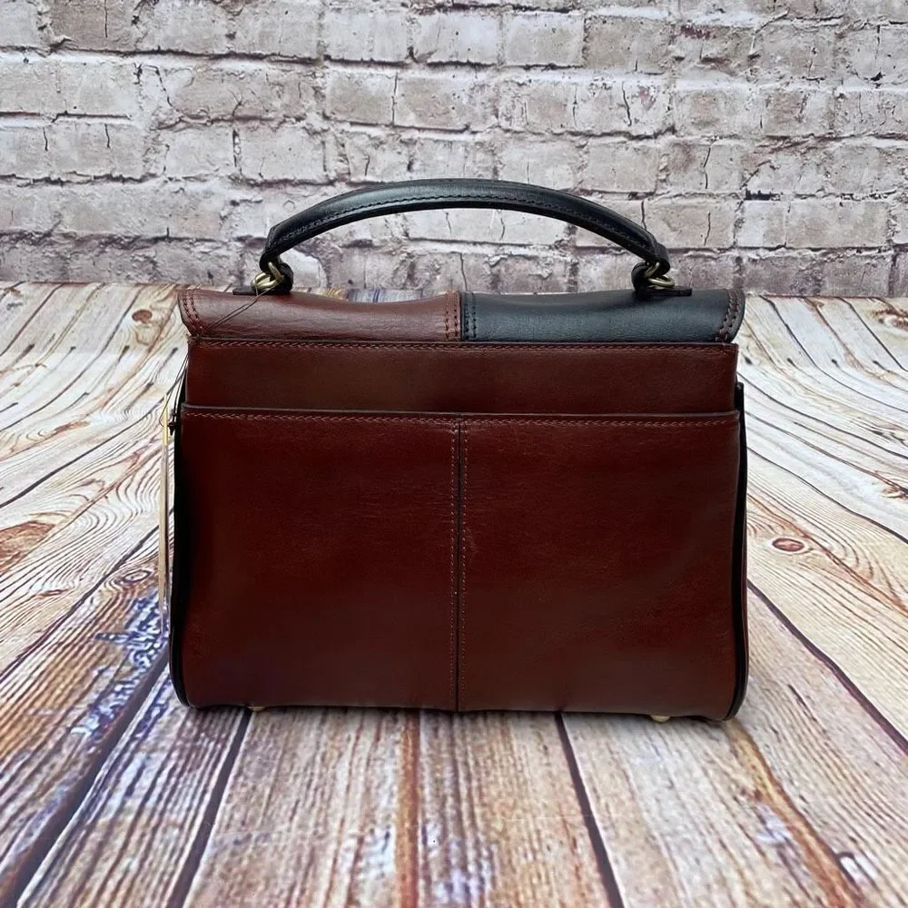 Patricia Nash Yoeky Top Leather Purse Colorblock Black Tan NWT Crossbody Strap